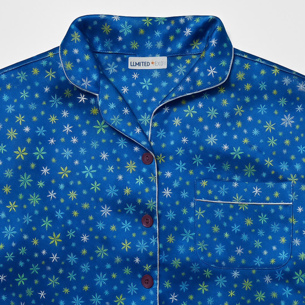 Camisa azul satinada de manga corta con estampado de estrellas - Size 10_1