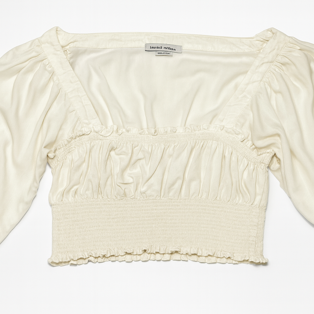 Blusa corta beige con mangas abullonadas y detalle fruncido - Size S