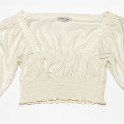 Blusa corta beige con mangas abullonadas y detalle fruncido - Size S