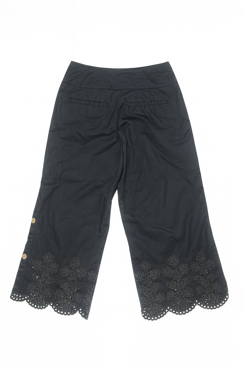 Pantalón culotte negro con botones dorados y bordado floral - Size 32_2