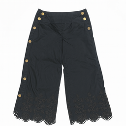 Pantalón culotte negro con botones dorados y bordado floral - Size 32