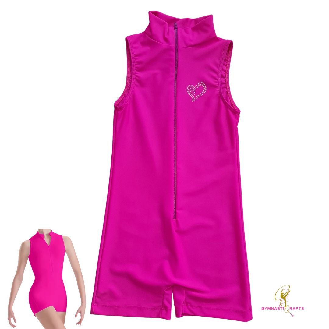Short Sleeves Front Zip Unitard - Hot Pink