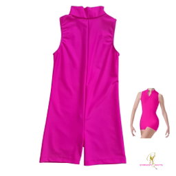 Short  Sleeves Front Zip Unitard  - Hot Pink