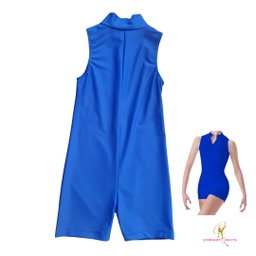 Short  Sleeves Front Zip Unitard  - Blue