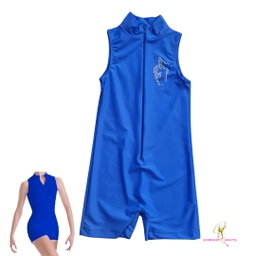 Short  Sleeves Front Zip Unitard  - Blue