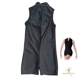 Short  Sleeves Front Zip Unitard  - Black 
