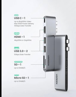 ✨ UGREEN Hub USB-C Multiport pour MacBook 💻 | HDMI 🎥 + 3xUSB 3.0 ⚡ + SD/TF 📸 + Thunderbolt 3 🚀