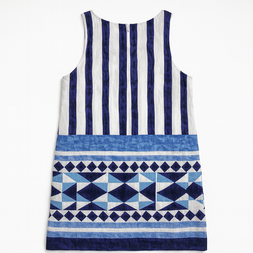 Vestido recto sin mangas con estampado geométrico azul - Size S_0
