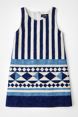 Vestido recto sin mangas con estampado geométrico azul - Size S