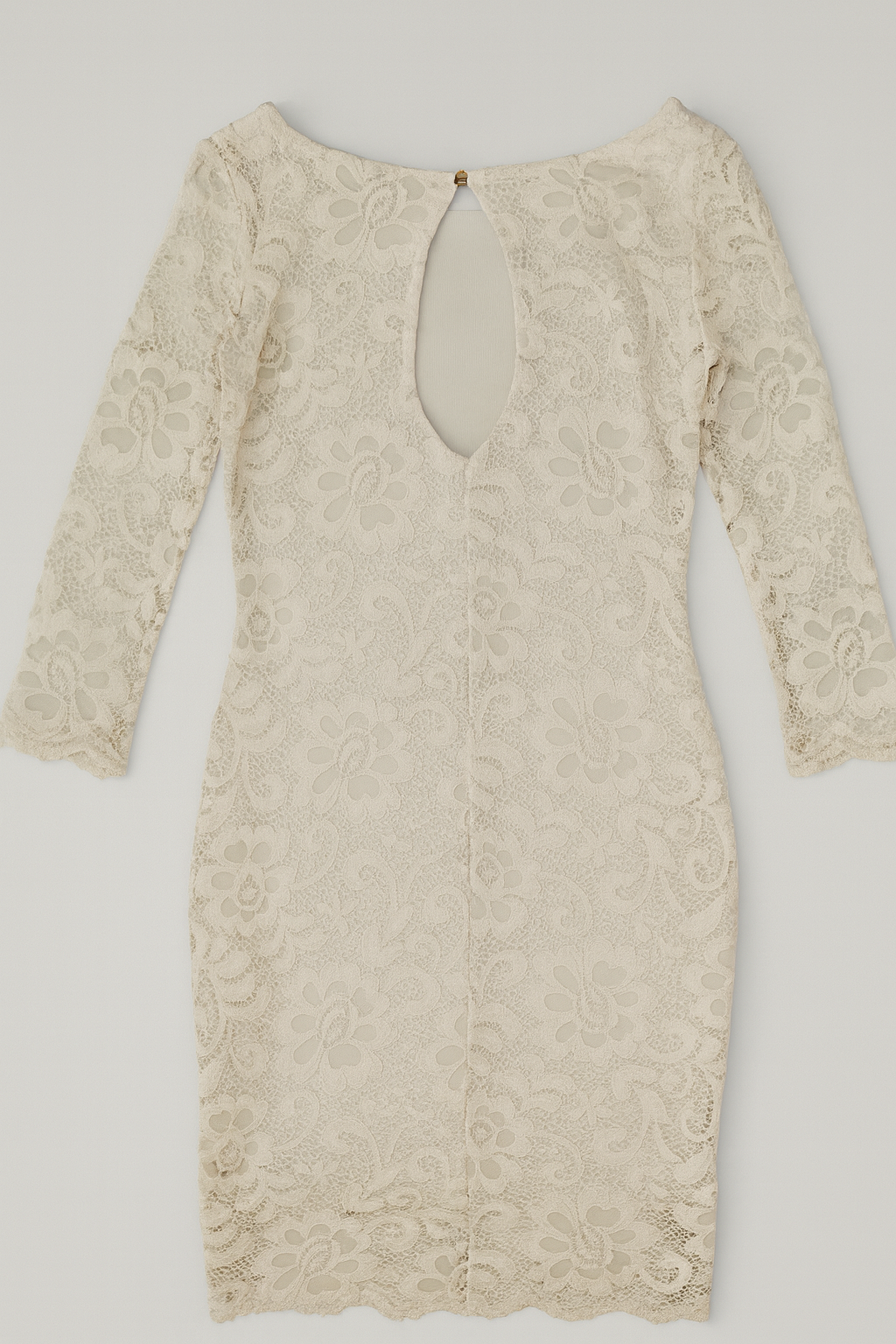 Vestido midi de encaje blanco hueso con manga tres cuartos - Size M_1
