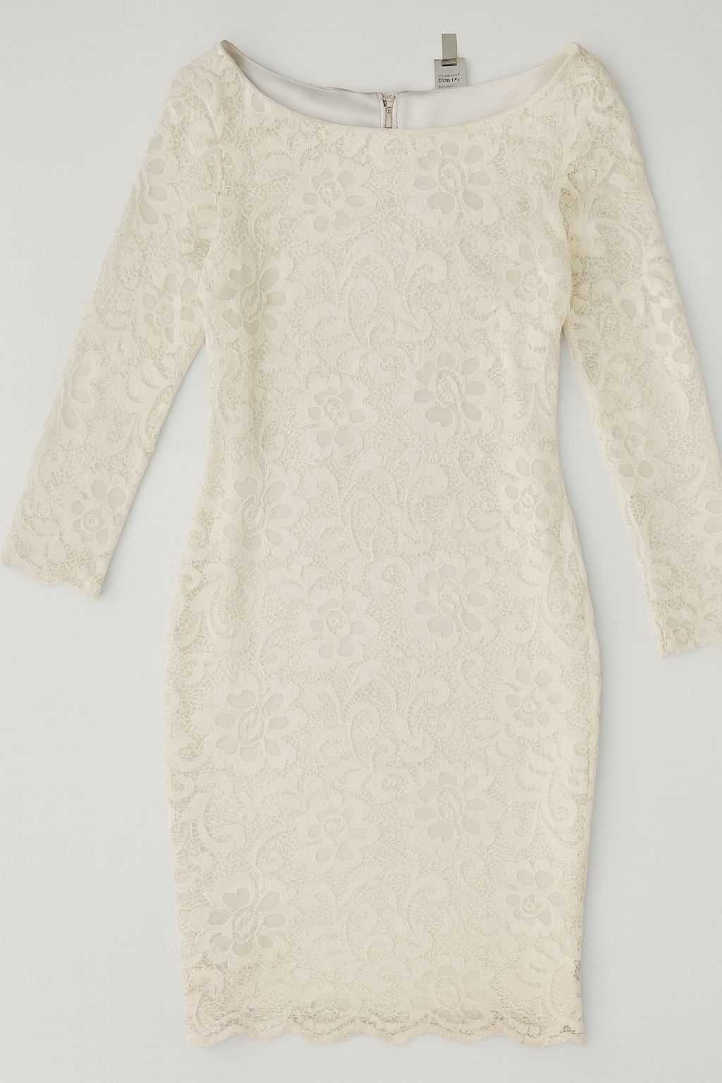 Vestido midi de encaje blanco hueso con manga tres cuartos - Size M