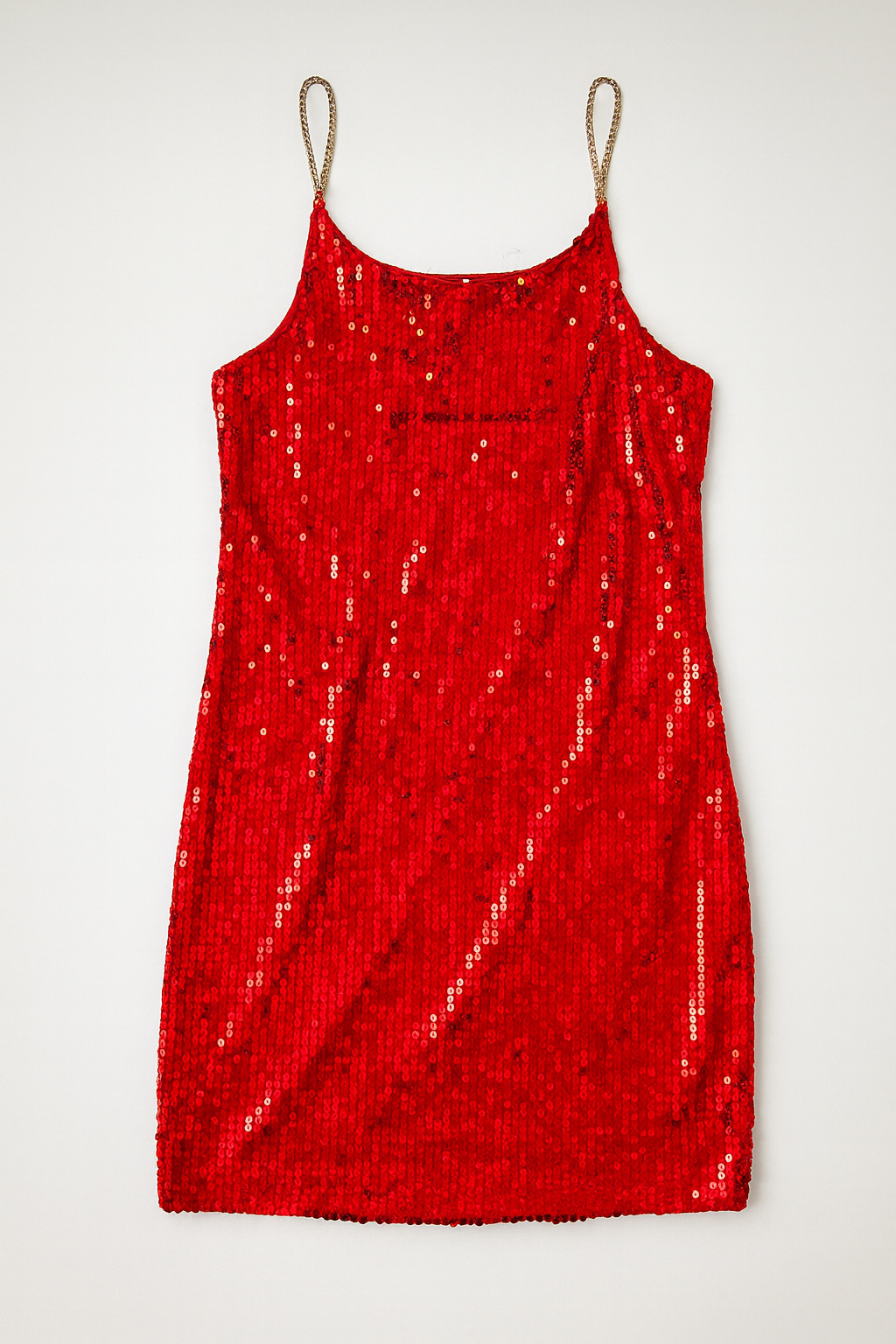 Vestido corto rojo de lentejuelas con tirantes dorados - Size M