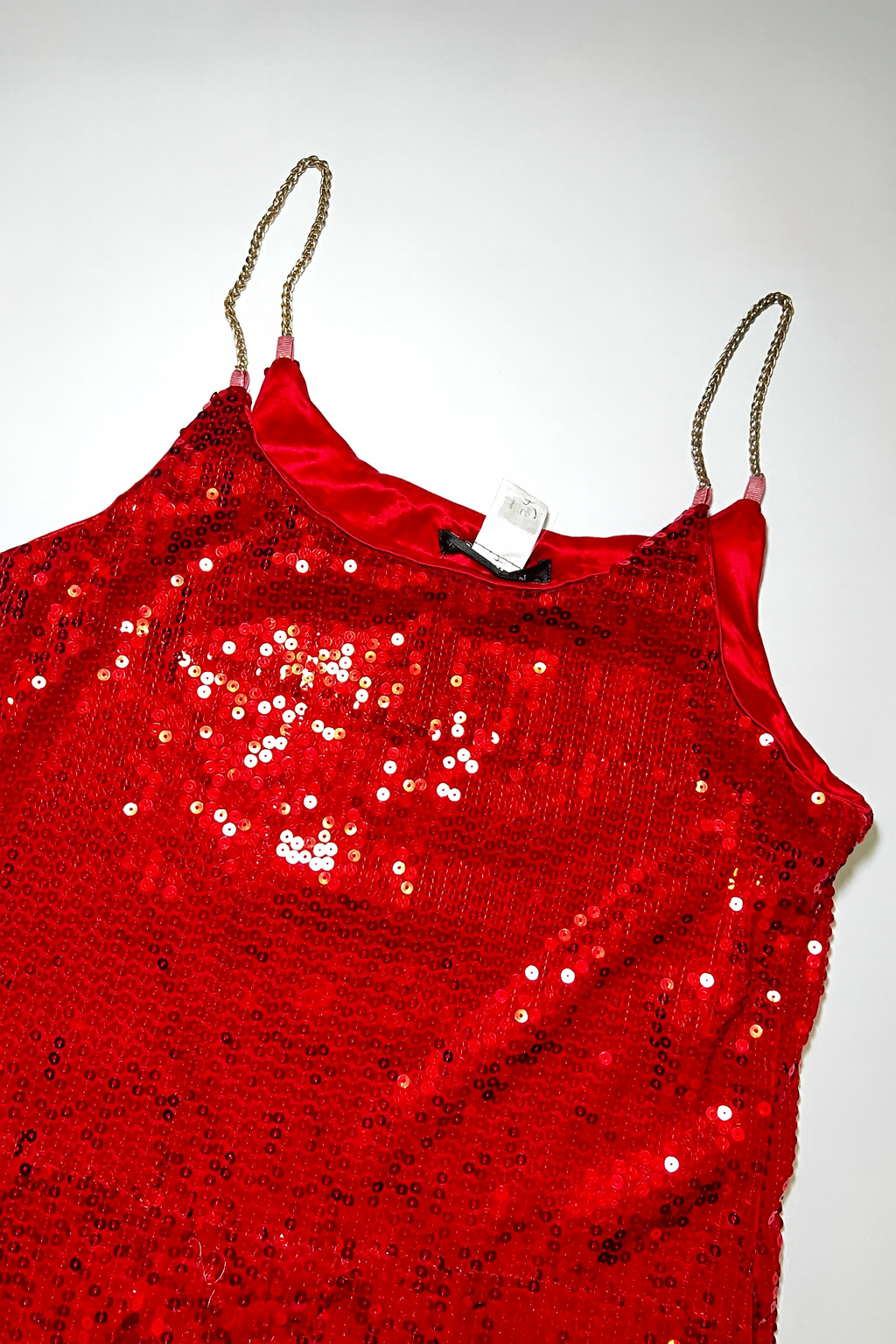 Vestido corto rojo de lentejuelas con tirantes dorados - Size M_1