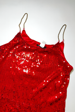 Vestido corto rojo de lentejuelas con tirantes dorados - Size M