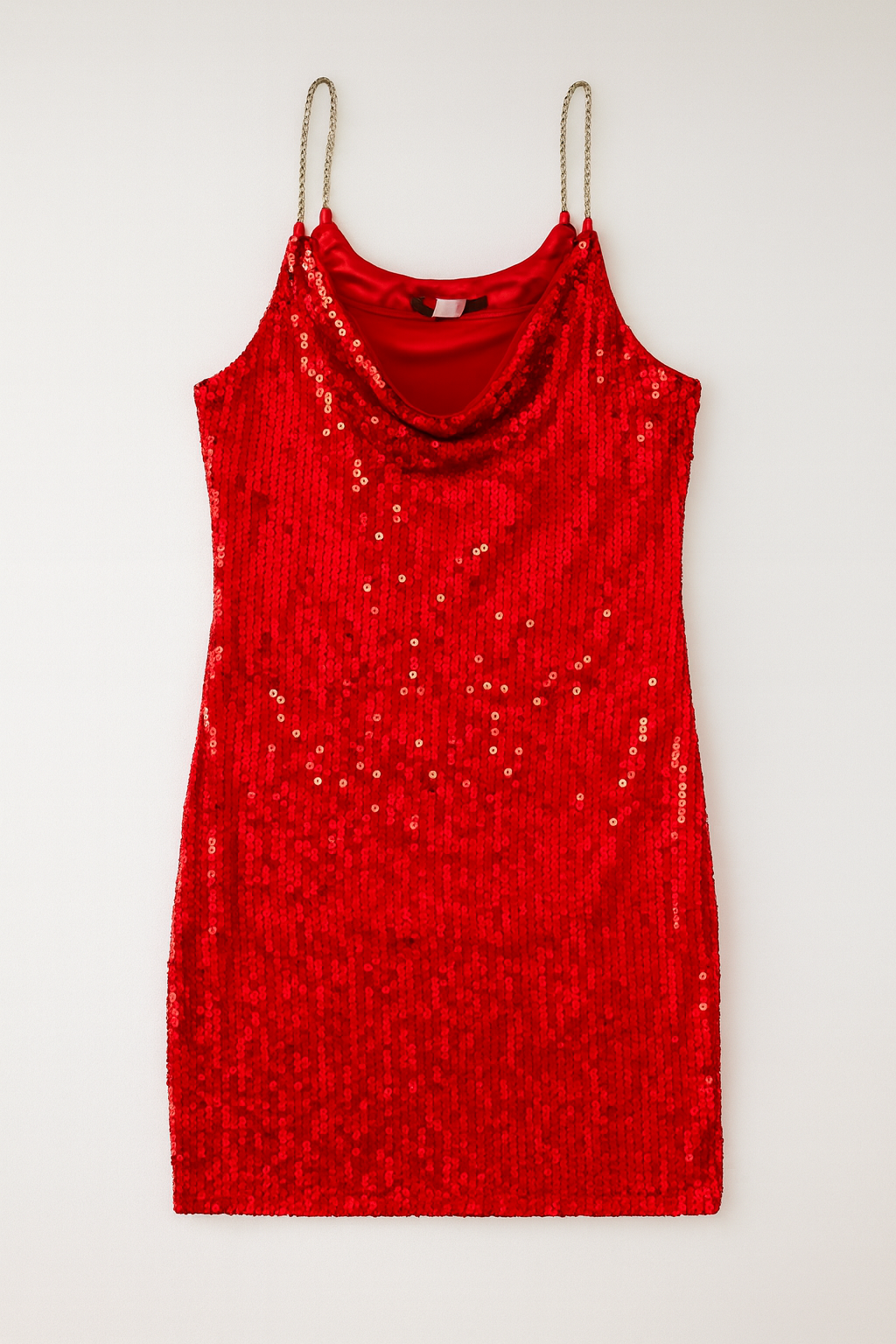 Vestido corto rojo de lentejuelas con tirantes dorados - Size M_2