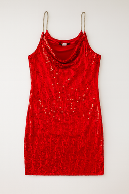 Vestido corto rojo de lentejuelas con tirantes dorados - Size M