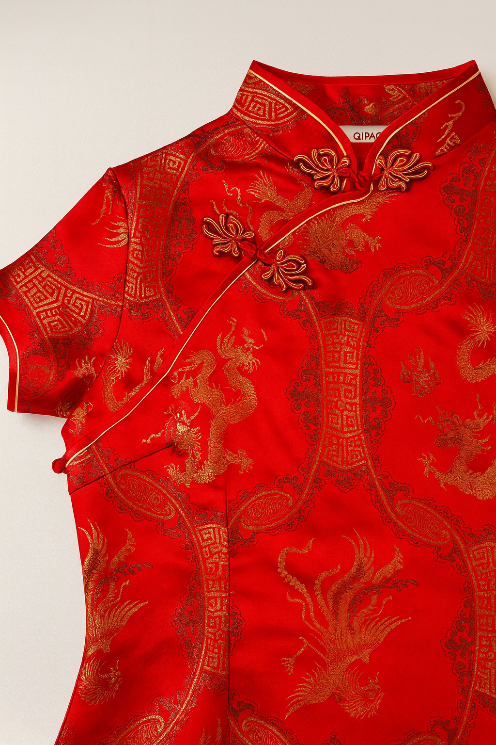 Vestido tradicional chino qipao rojo con bordados dorados - Size M_1