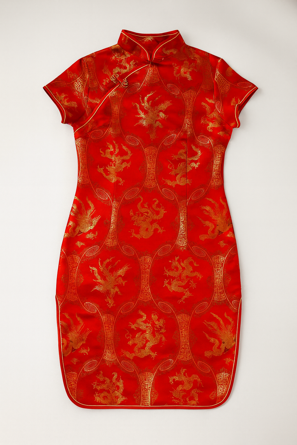 Vestido tradicional chino qipao rojo con bordados dorados - Size M_2