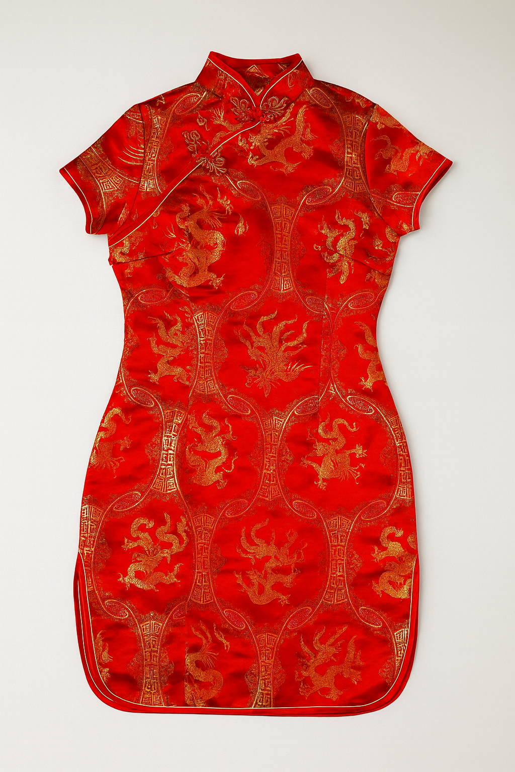 Vestido tradicional chino qipao rojo con bordados dorados - Size M