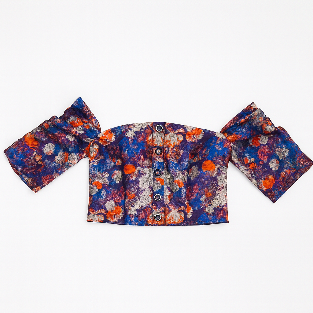 Crop top floral con mangas abullonadas y botones frontales - Size M_0