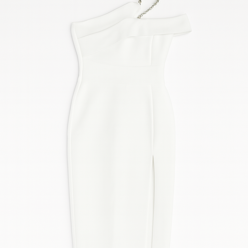 Vestido blanco asimétrico con detalle de perlas - Size M
