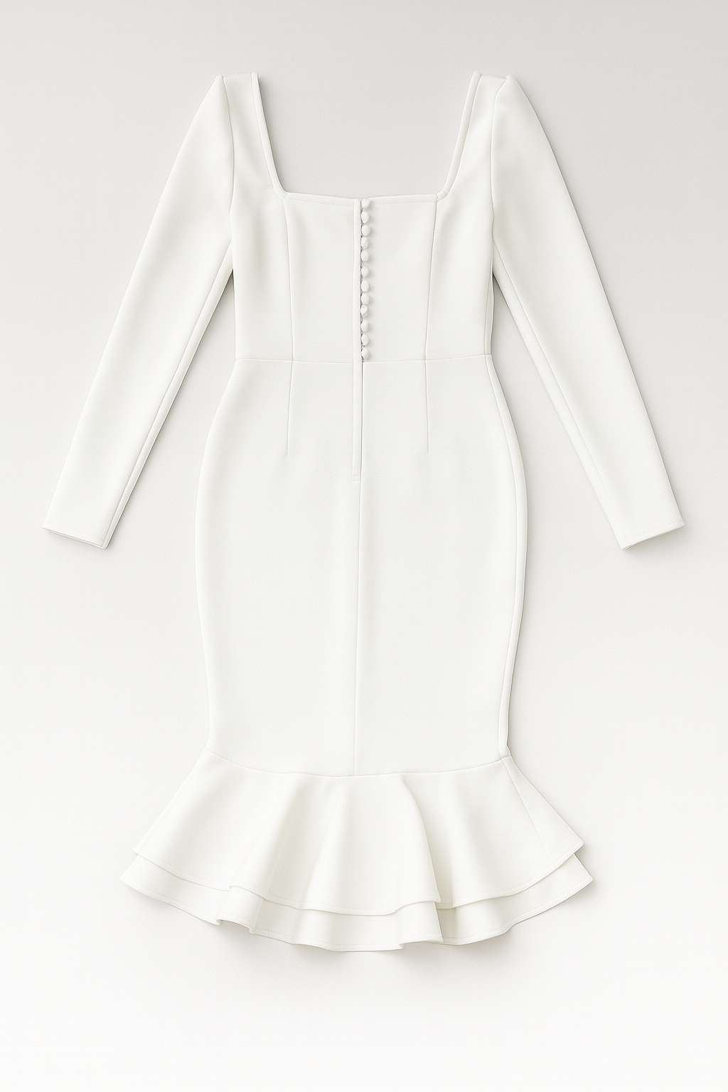 Vestido blanco midi con mangas largas y volantes - Size M_0