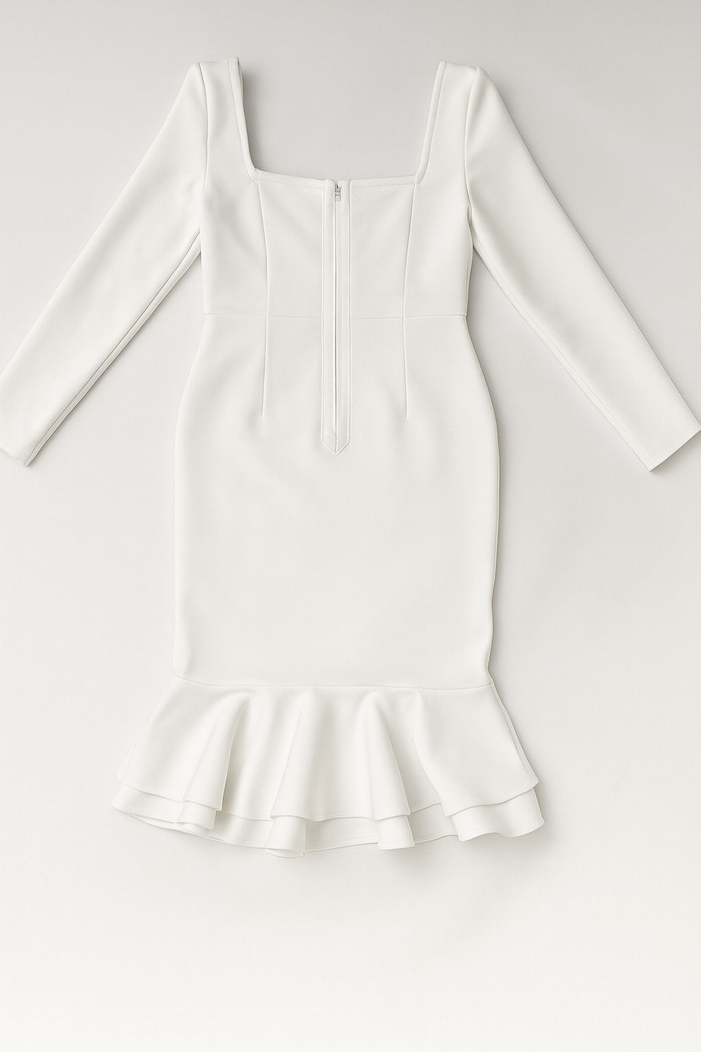 Vestido blanco midi con mangas largas y volantes - Size M_2