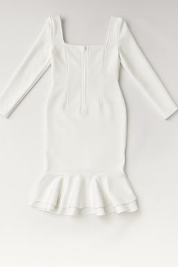 Vestido blanco midi con mangas largas y volantes - Size M