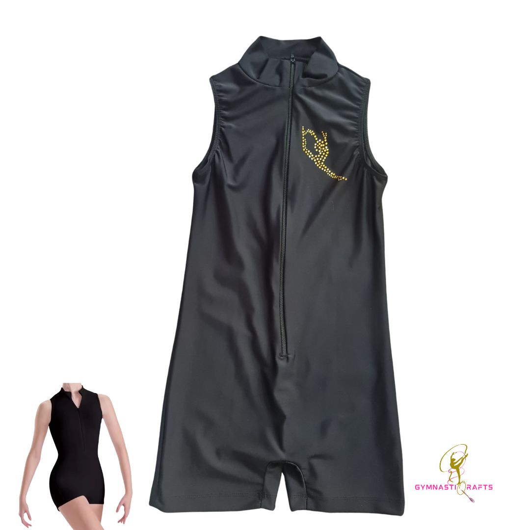 Short  Sleeves Front Zip Unitard  - Black _4
