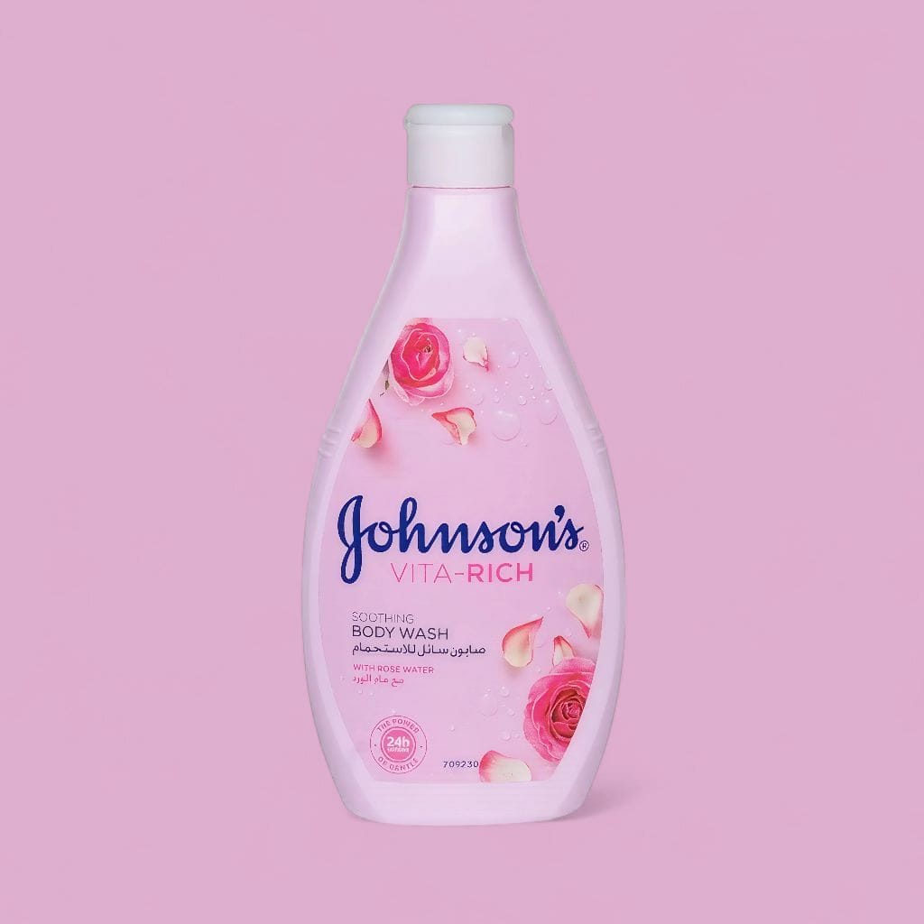 JOHNSON'S VITA-RICH BRIGHTENING BODY WASH WITH ROSE 400 ML صابون سائل للاستحمام فيتا رتش مع خلاصة ماء الورد من جونسون 400 مل_0