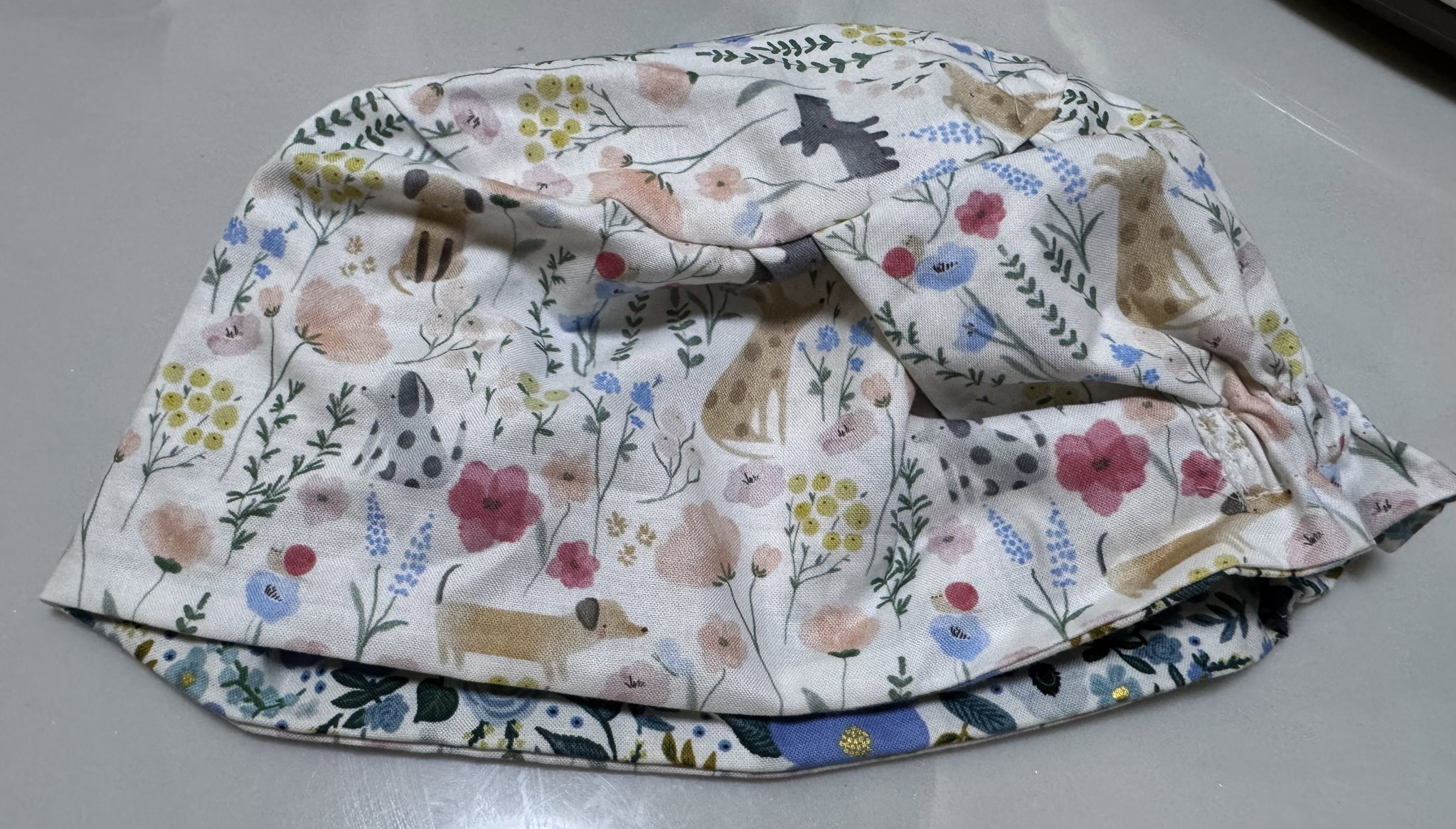 Rifle paper blue / puppies reversible scrub cap_1