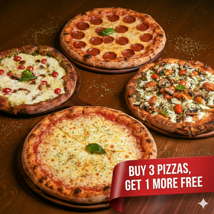 Buy 3 Pizzas, Get 1 Free
