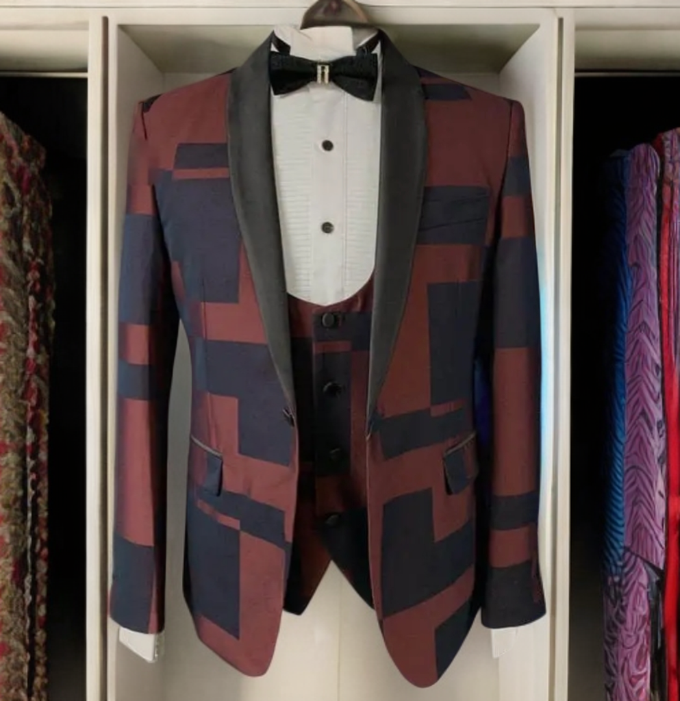 Stylish Burgundy and Black 3 Piece Tuxedo _0