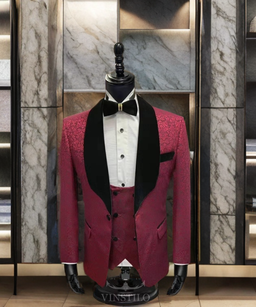 Burgundy 3 Piece Paisley Tuxedo