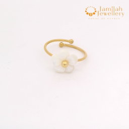 Stainless Steel 18k Gold Plated Mother of Pearl Free Size Ring