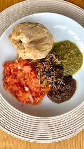 Kenkey with red pepper, green pepper and shito_0