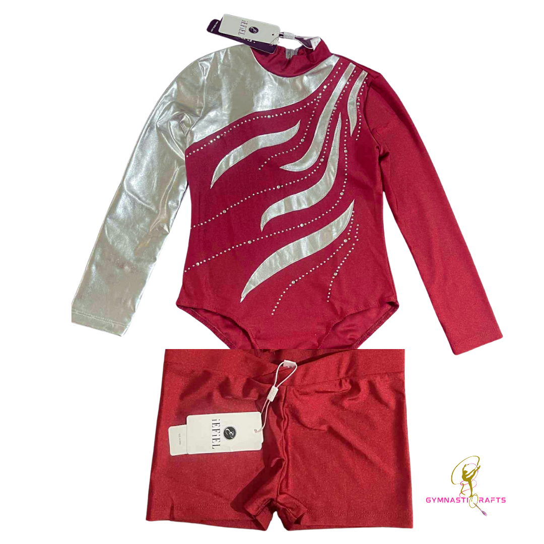 Gymnastics Training Long Sleeves Leotards  & Shorts Set_3
