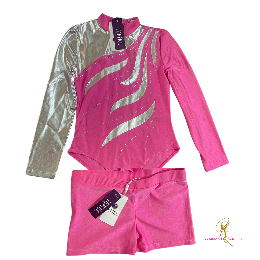 Gymnastics Training Long Sleeves Leotards  & Shorts Set_6