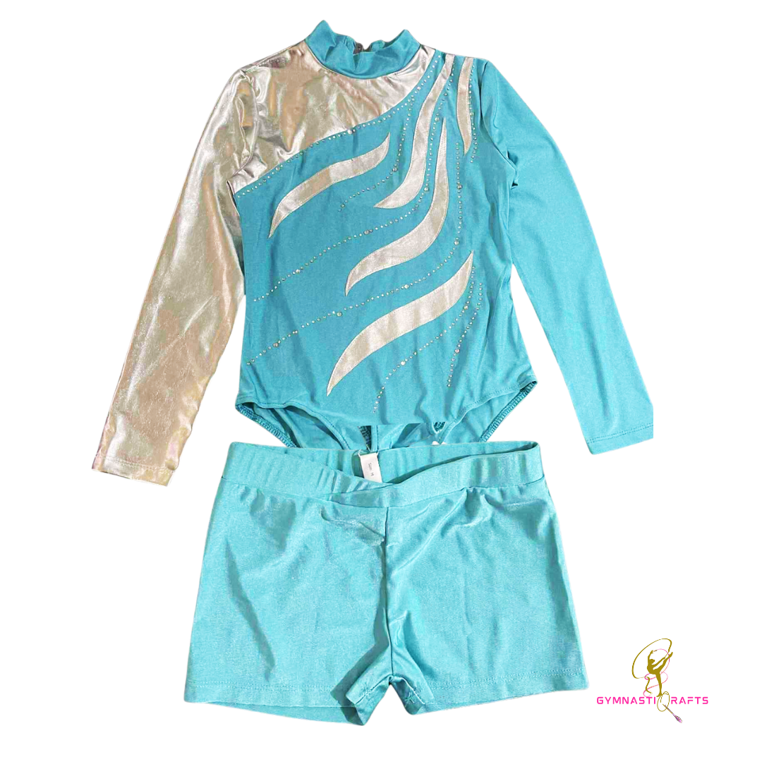 Gymnastics Training Long Sleeves Leotards  & Shorts Set_11