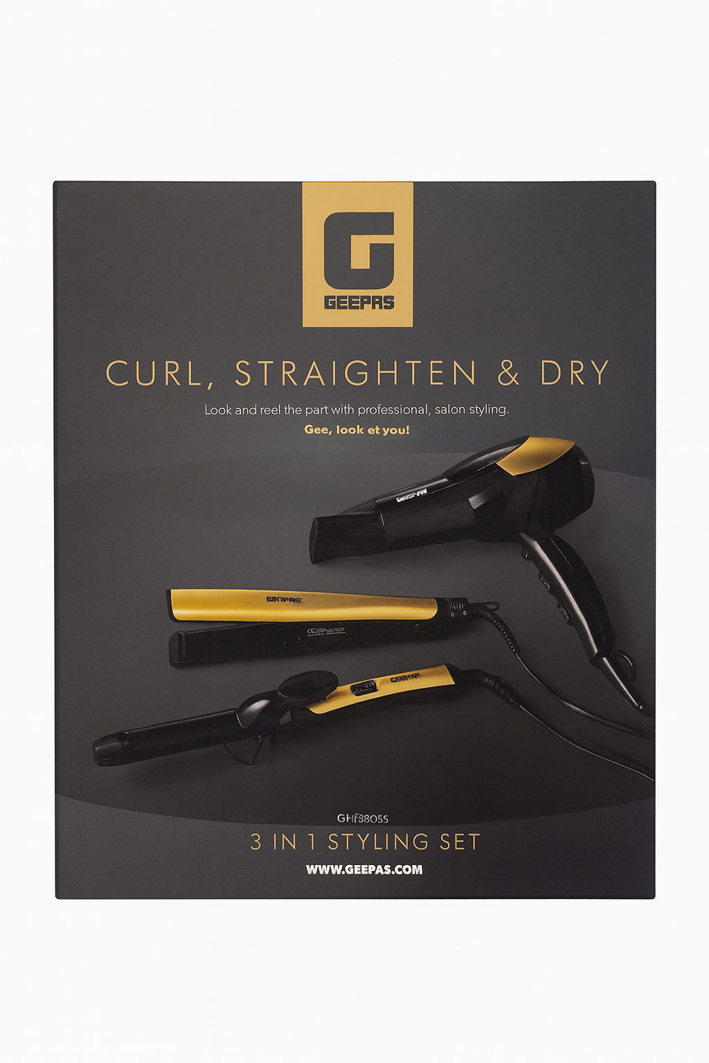 GEEPAS GHF86055 2200W 3-in-1 Hair Styling Set, Black/Golden