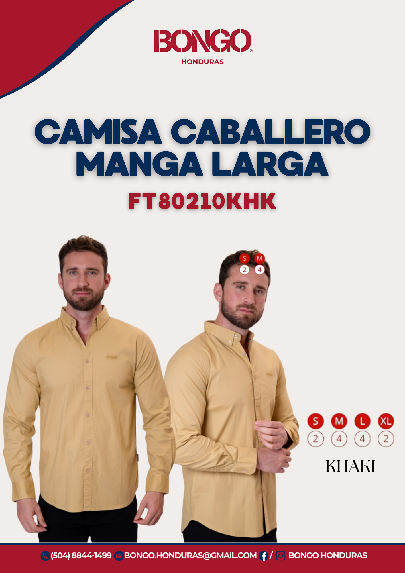 BONGO Men's Khaki Long Sleeve Casual Shirt_1