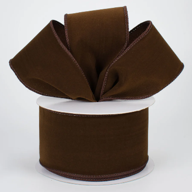 2.5” Wired Velvet Ribbon - Dark Brown (10yards)