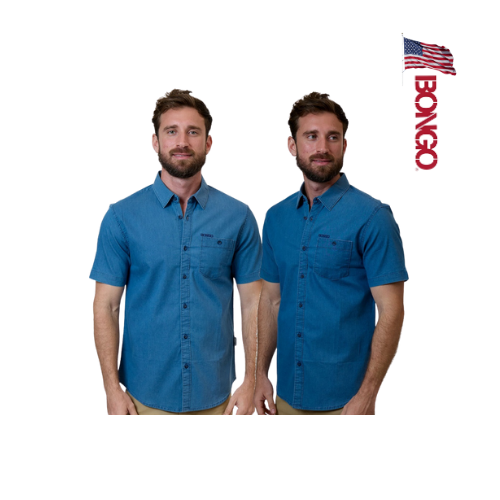 BONGO Men's Denim Blue Short Sleeve Casual Shirt