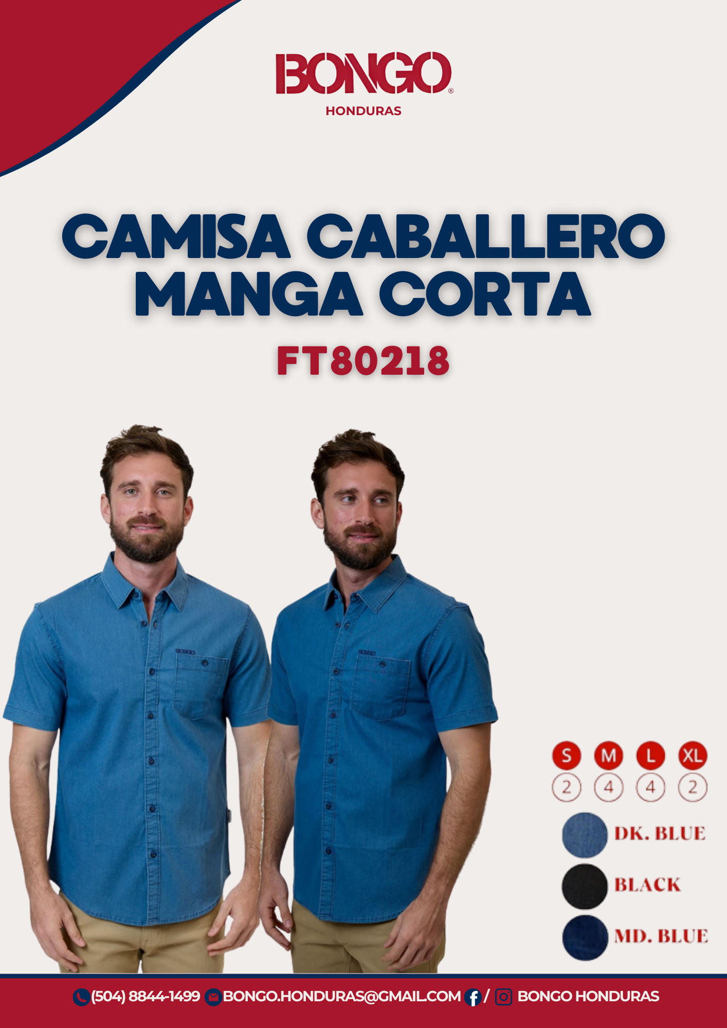 BONGO Men's Denim Blue Short Sleeve Casual Shirt_1