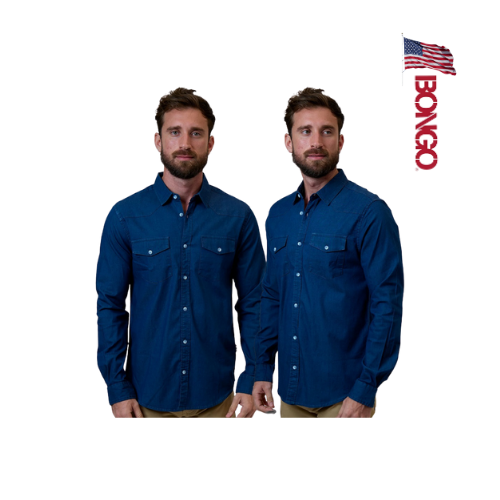 BONGO Men's Steel Blue Long Sleeve Dress Shirt