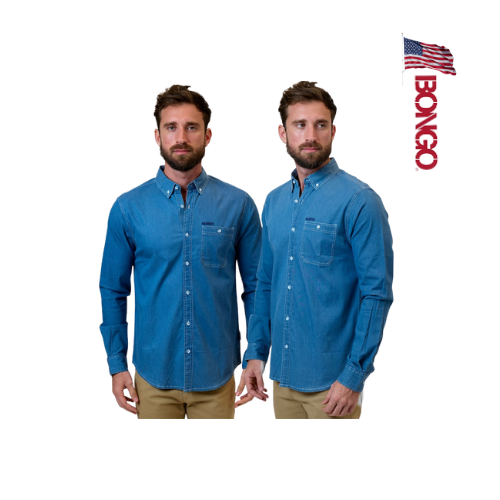 BONGO Men's Navy Blue Long Sleeve Dress Shirt