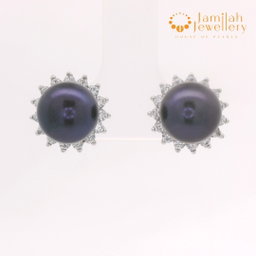 Silver 925 Stud Earrings with Violet Round Pearl