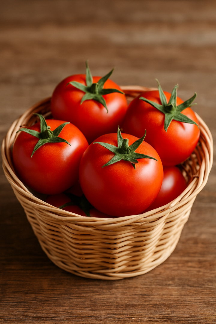 Farm-Fresh Red Tomatoes in Handwoven Basket – Vibrant, Juicy & Ready to Enjoy_0