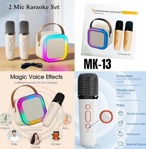 Mini Karaoke Machine for Kids Adults with 2 Wireless Microphones, Portable Bluetooth Karaoke Speaker _1