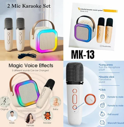 Mini Karaoke Machine for Kids Adults with 2 Wireless Microphones, Portable Bluetooth Karaoke Speaker 
